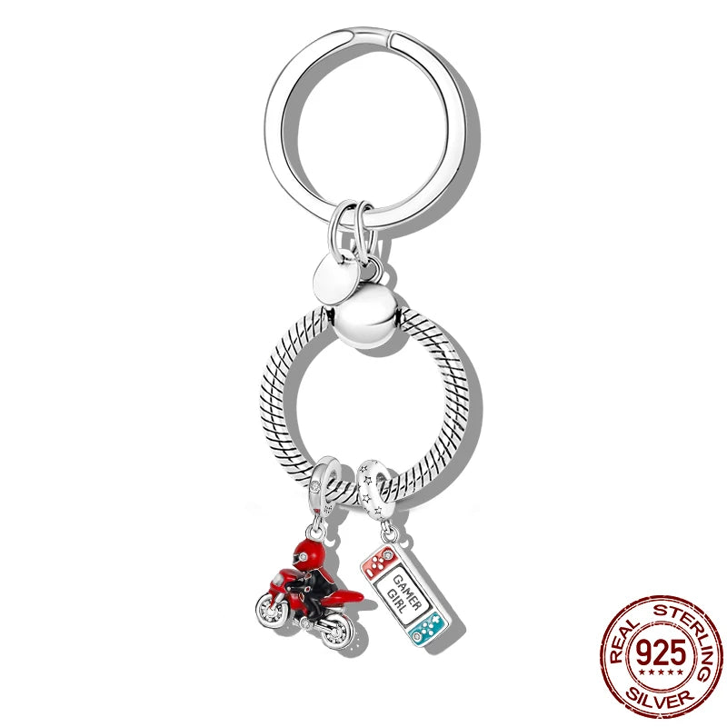 Pendant Charms 925 Sterling Silver Moment Key Ring Small Bag Holder Fit Original Pandora Bracelet Women DIY Jewelry Making Gift