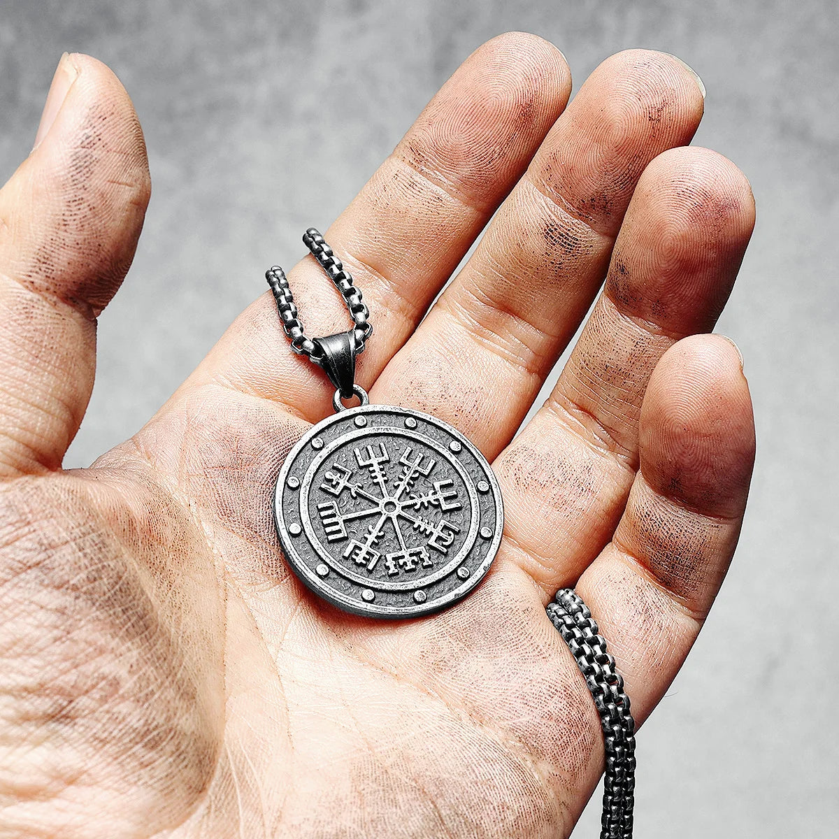 Collier rétro Viking Compass en acier inoxydable 316L pour hommes, pendentif texturé, chaîne punk rap pour ami, bijoux masculins, cadeau, livraison directe