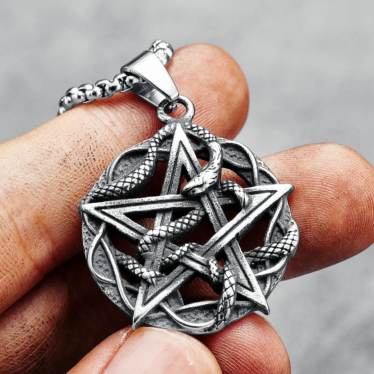 Colliers avec pendentifs en forme de pentagramme et de serpent pour hommes, rétro, en acier inoxydable 316L, chaînes vintage, rock, punk, rap, pour ami, bijoux masculins, meilleur cadeau