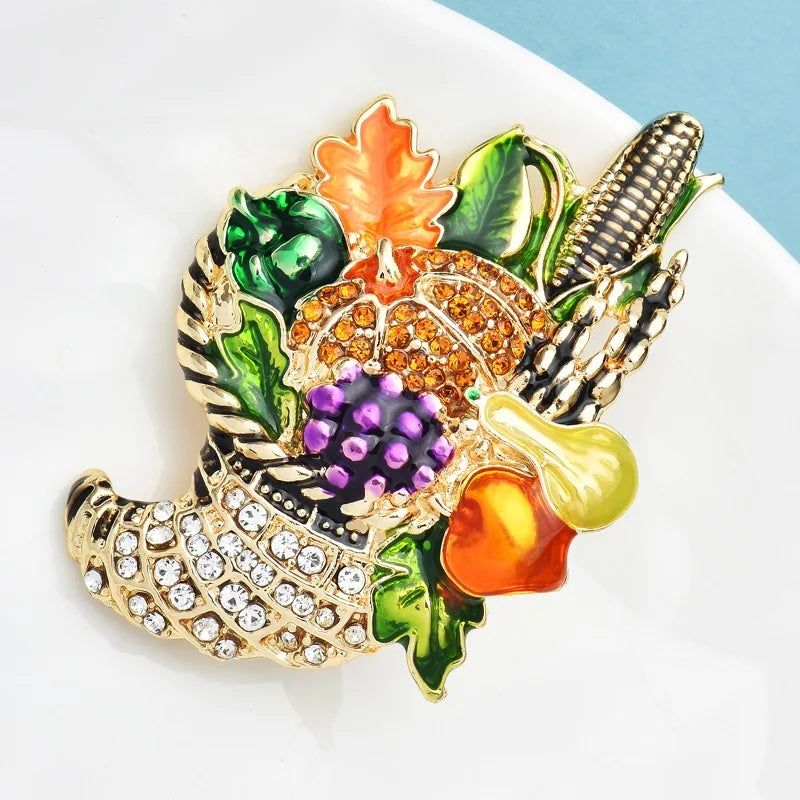 Wuli&baby Grain Fruits Harvest Brooches For Women Unisex Rhinestone Enamel Delicious Food Party Office Brooch Pins Gifts