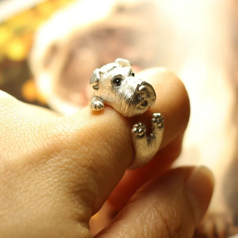 Fashion Design Handmade Schnauzer Puppy Fox Cute Animal Open Ring Temperament Jewelry Wholesale