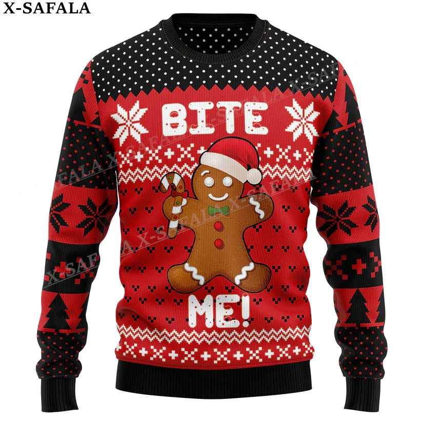 Gingerbread Man Funny Food Christmas Knit Sweaters Funny Halloween Christmas Gift Jumpers Tops Couple Party Unisex Casual-3