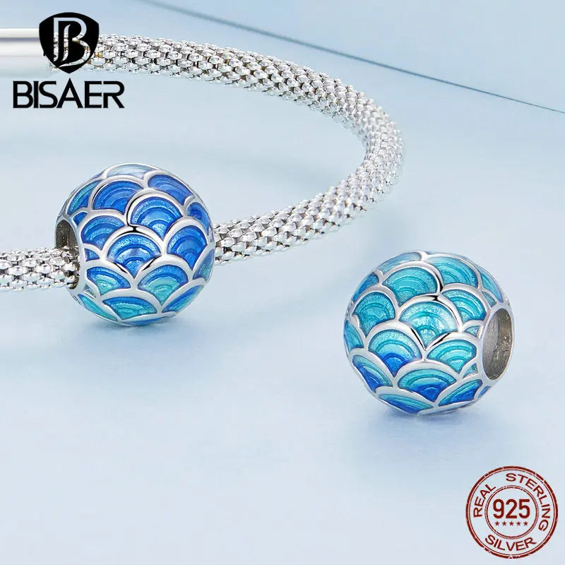 BISAER 925 Sterling Silver Dragon Scale Charm Colorful Gradient Carp Devil Flower Fish Cat Pendant Fit Bracelet DIY Fine Jewelry