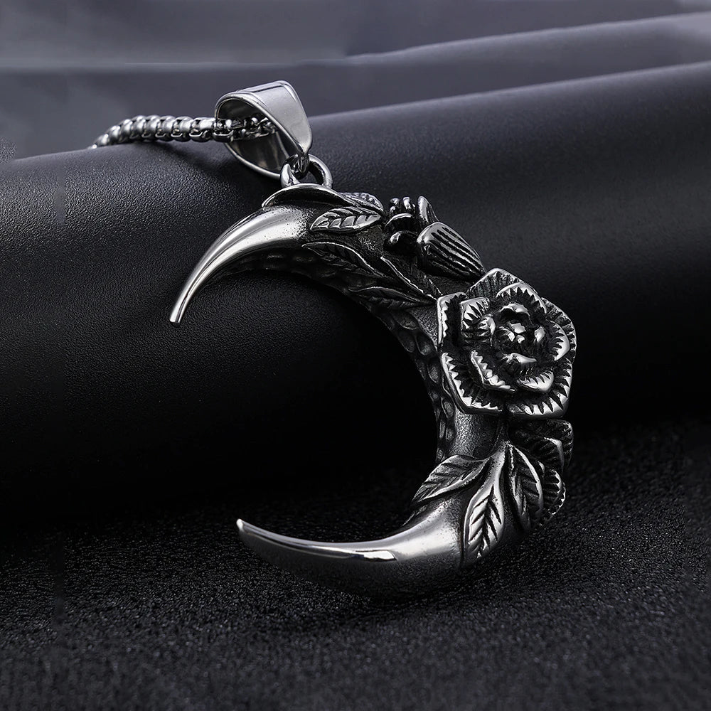 Punk Vintage 316L Edelstahl Mond Und Nacht Anhänger Mit Rose Für Männer Frauen Biker Mode Kreative Schmuck Geschenke Großhandel