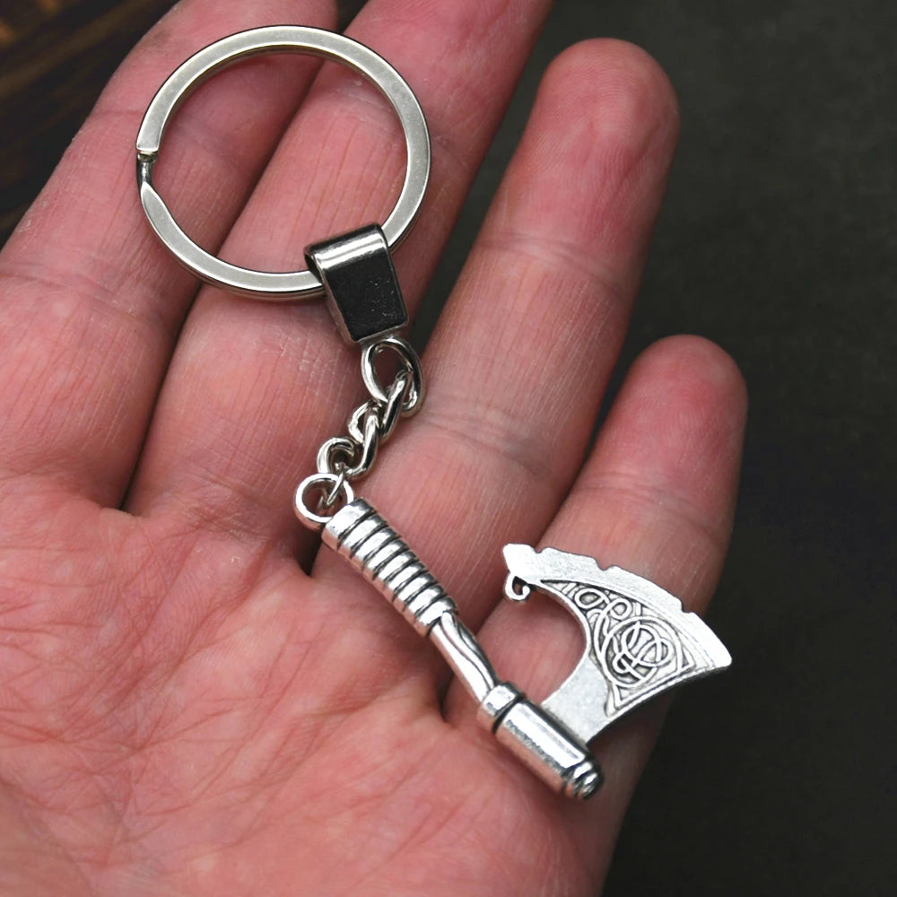 Viking Axe Pendant Key Chain for Men Runes Celtics Knot Vintage Key Rings Keychain Slavic Amulet Alloy Jewelry Gifts