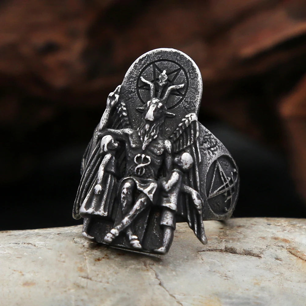 New Gothic Stainless Steel Lucifer Satanic Signet Ring For Men With Anubis Rings Punk Fashion Vintage Pagan Jewelry Dropshipping