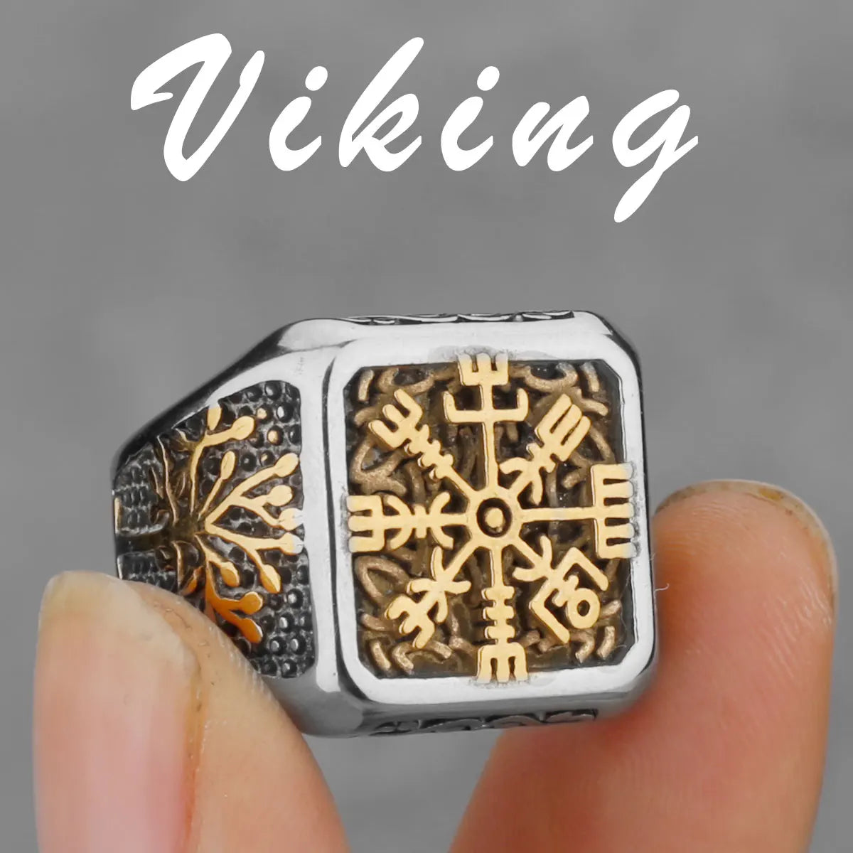 Nordic Viking Stainless Steel Compass Norwegian Rune Ring Viking All Kinds of Men and Women Rune Wolf Ring Jewelry Wholesale