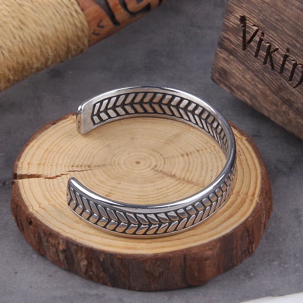 Stainless Steel Silver Color Feather Cuff Bracelet for Men Women Vintage Adjustable Bracelet Bangle Fashion Jewelry