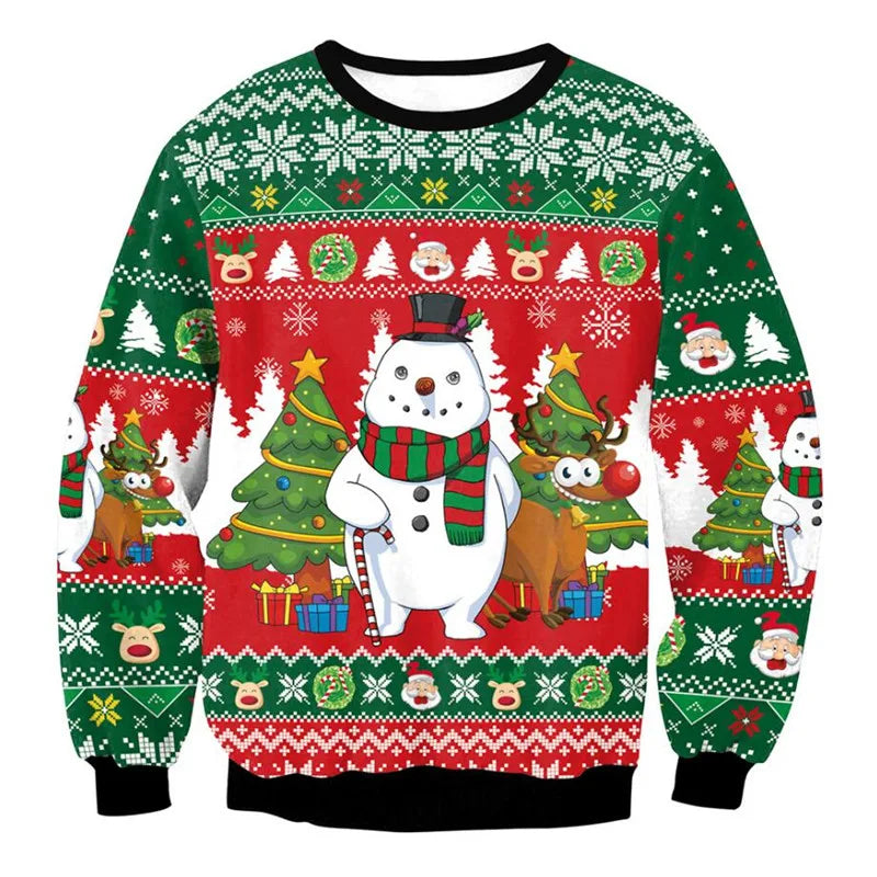 Men Women Tacky Xmas Sweater 3D Christmas Dog Snowflake Bell Reindeer Santa Printed Holiday Party Jumper Christmas Sweatshirt