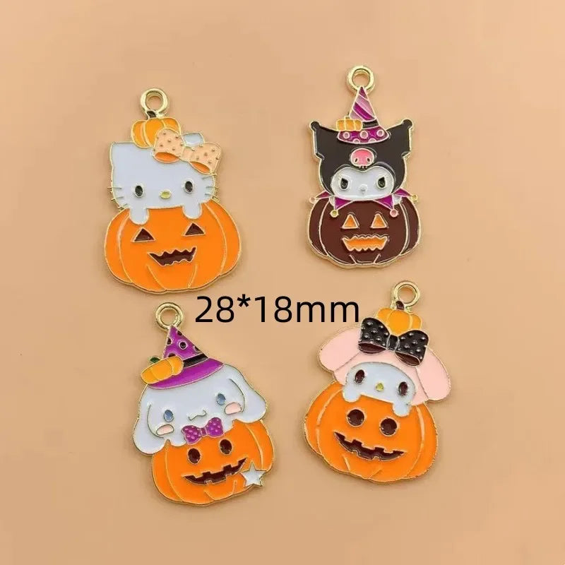 10pcs Cartoon Enamel Cat Pumpkin Charms Halloween Pendant Fit Necklaces Handmade Jewelry Finding Supplies