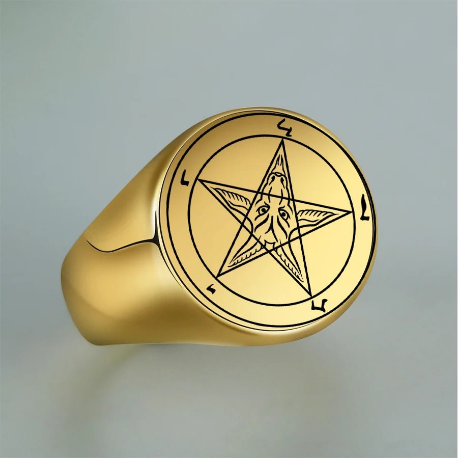 Dreamtimes Man Ring Pentagram baphomet goat sulfur Leviathan cross Satan Devil symbol Stainless Steel Rings For Men Jewelry Gift