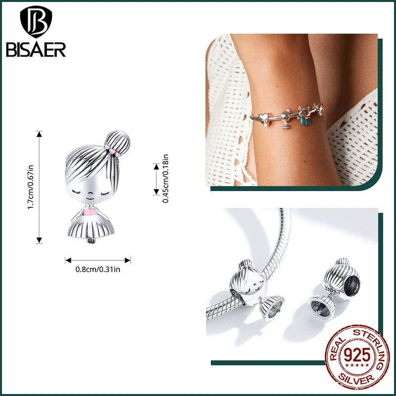 BISAER 925 Sterling Silver Couple Girl Boy Pendant Charm Pineapple Strawberry Dessert Beads for Women Bracelet DIY Fine Jewelry