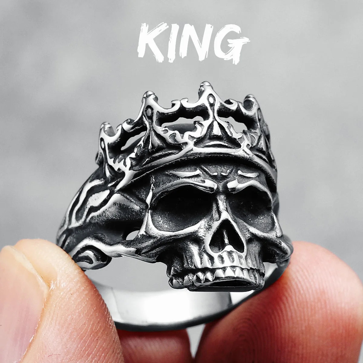 King Ring Skull Men Rings 316L Stainless Steel Ancient Queen Ring Rock Party for Biker Rider Male Boyfriend Jewelry Best Gift