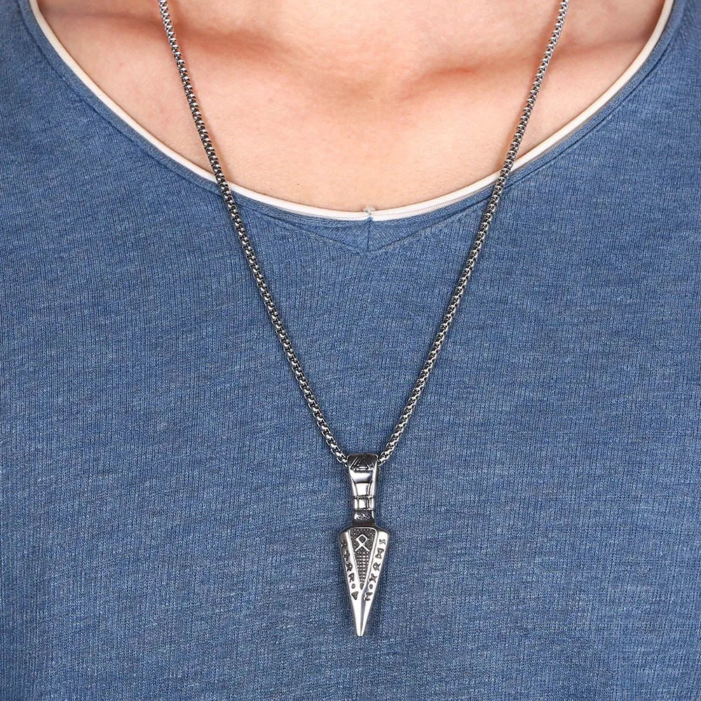 Vintage Nordic Rune Viking Arrow Pendant Necklace Charm Men's Necklace New Fashion Hip Hop Punk Accessories Party Gift Jewelry