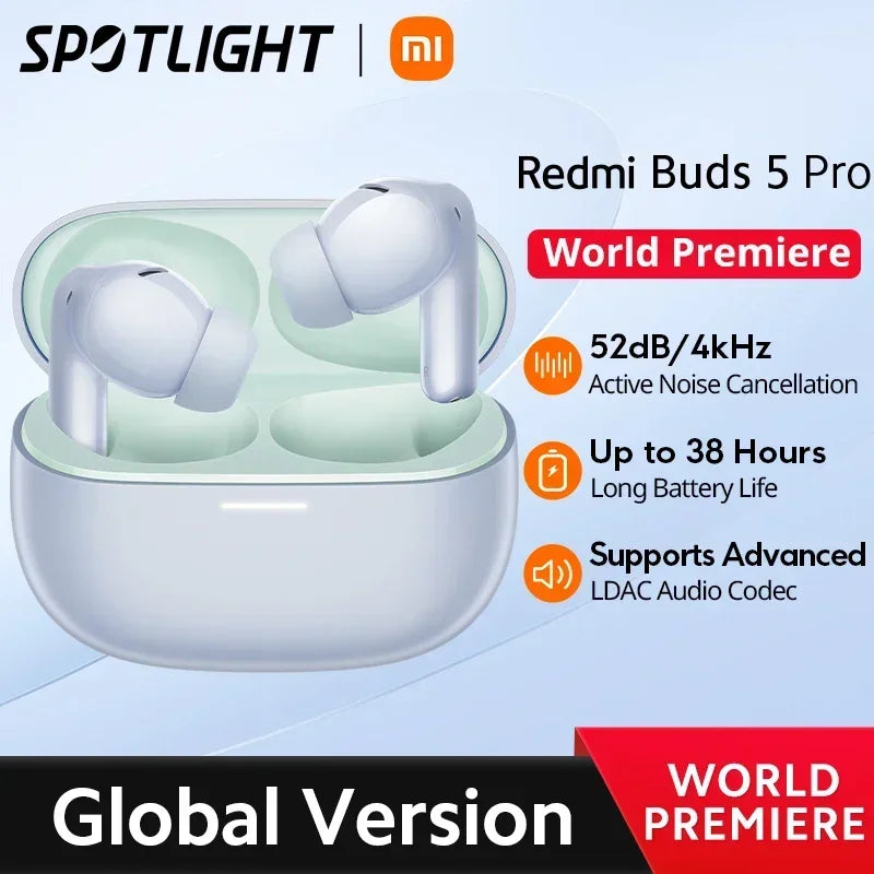 [World Premiere] Global Version Xiaomi Redmi Buds 5 Pro 38 Hours Long Battery Life TWS Earbuds 52dB Active Noise Reduction