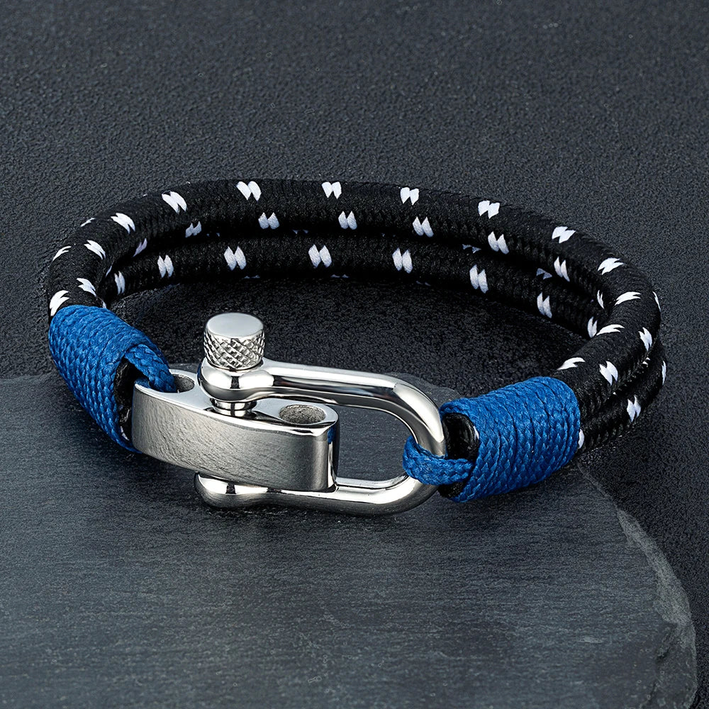 MKENDN Nautical Style Double Strand Rope With Stainless Steel Shackle Clasp Wrap Bangle Unique Sailing-Inspired Gift for Men