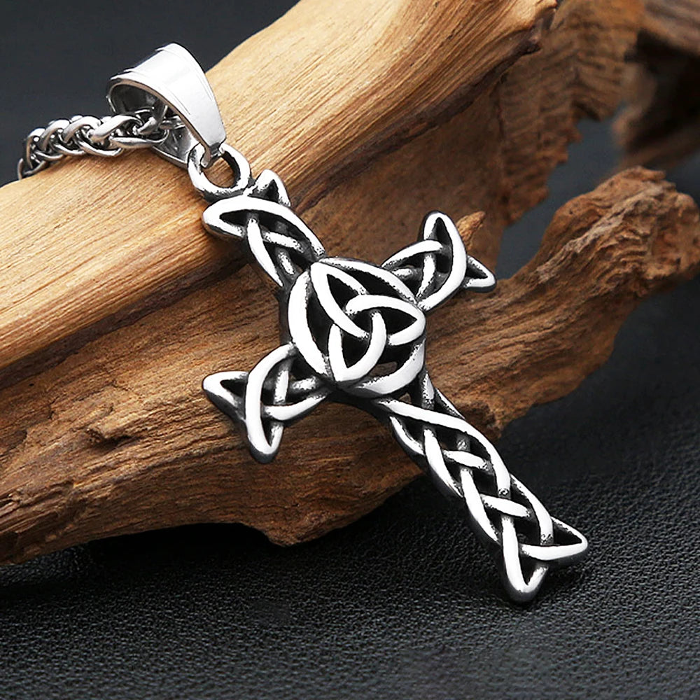 Vintage Fashion Cross Pendant Necklaces For Men Women 316L Stainless Steel Nordic Viking Celtic Knots Necklace Amulet Jewelry