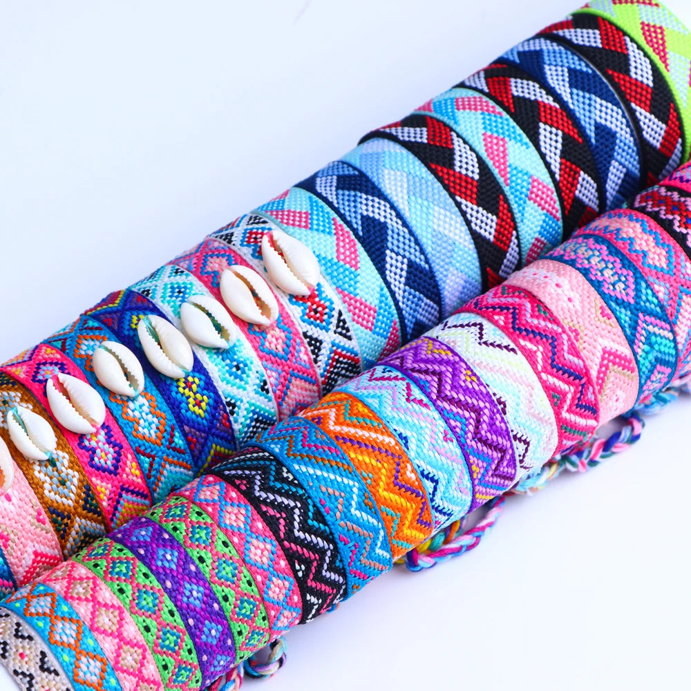 10Pcs/Lot Handmade Ethnic Bohemia Cotton Rope Woven Adjustable Friendship Briaded Bracelets for Men Women Beach Bangles Gifts