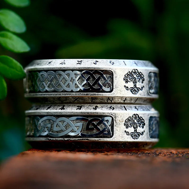Stainless Steel Viking Ring with Runes and Tree of Life