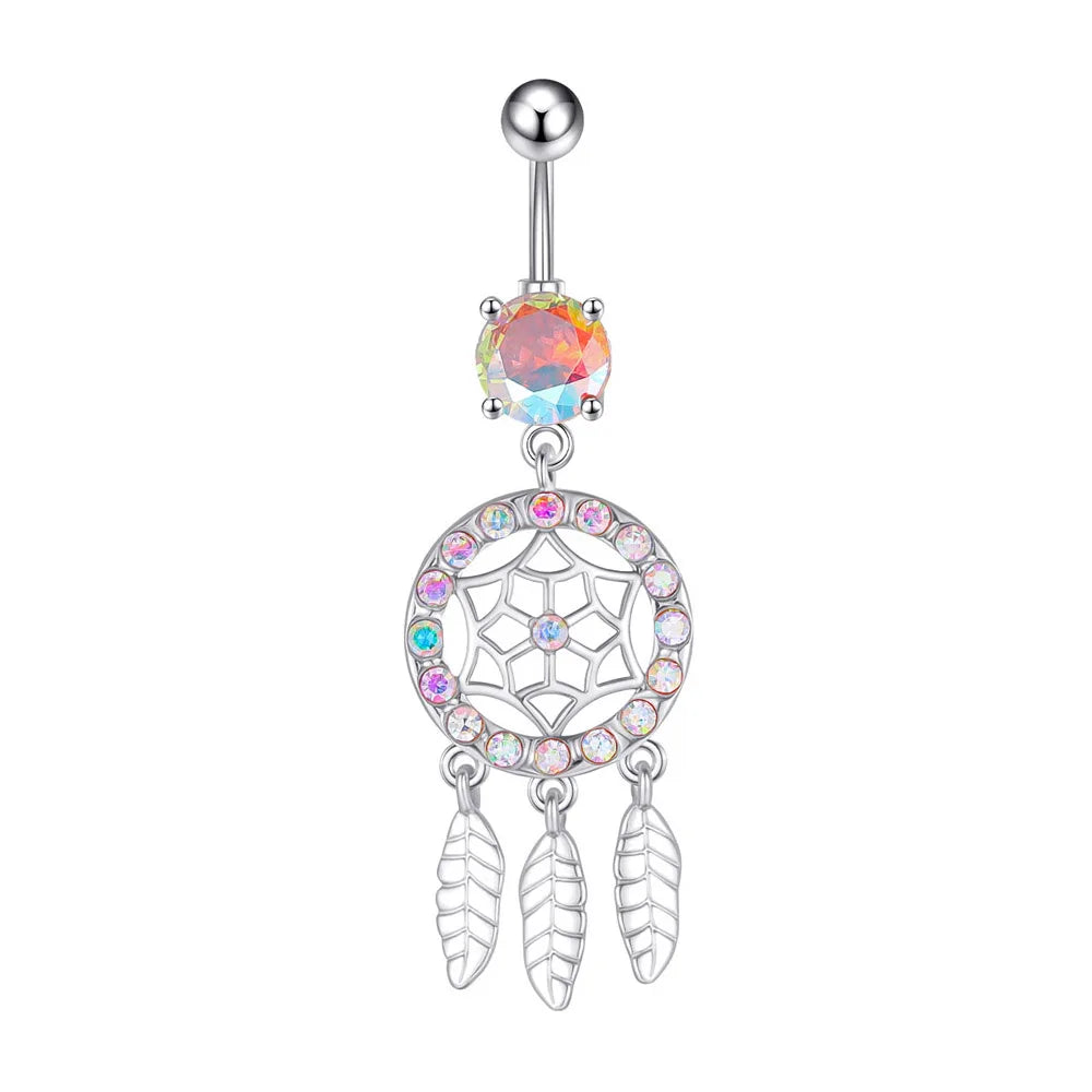 1PCS 316L Steel Dream Catcher Belly Button Rings Three-Leaf Navel Piercing Ring Navel Button Body Belly Piercing Jewelry 2022