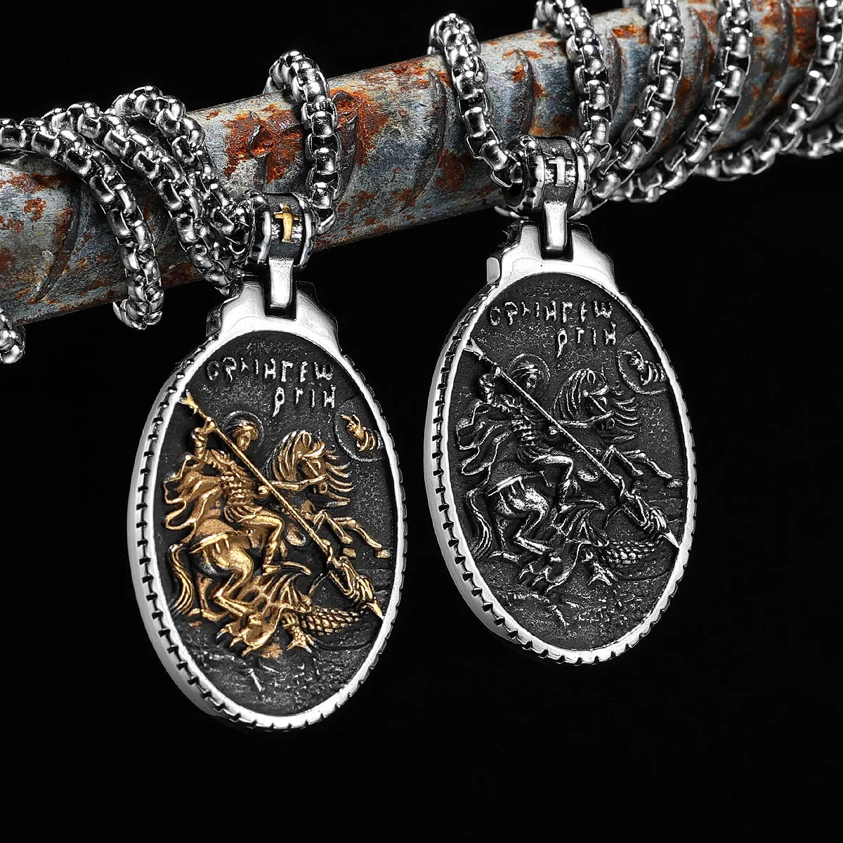 Colliers pour hommes St George en acier inoxydable 316L avec pendentif amulette gardien Rock Punk pour hommes bijoux rétro cadeau en gros