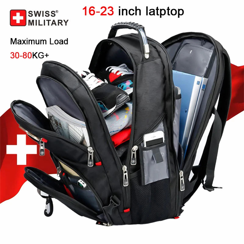 SWISS MILITARY Large Capacity 80L Multifunction Men Bag Fashion Travel Usb Charging Waterproof 23 inch Laptop Backpack Mochila