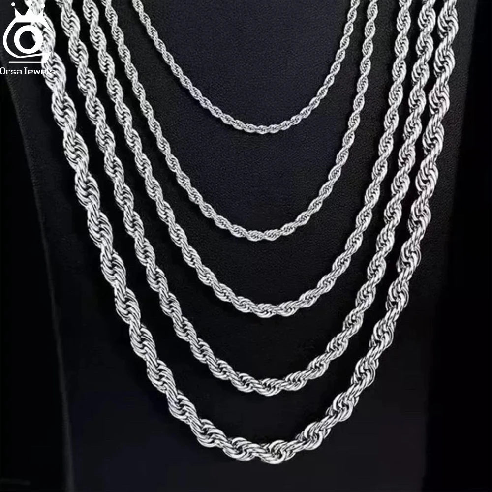 ORSA JEWELS Italian 1 /2 / 3mm Rope Chain Necklace Sterling Silver 925 Rhodium Plated Neck Chain Lobster Clasp 16-24 inches SC29