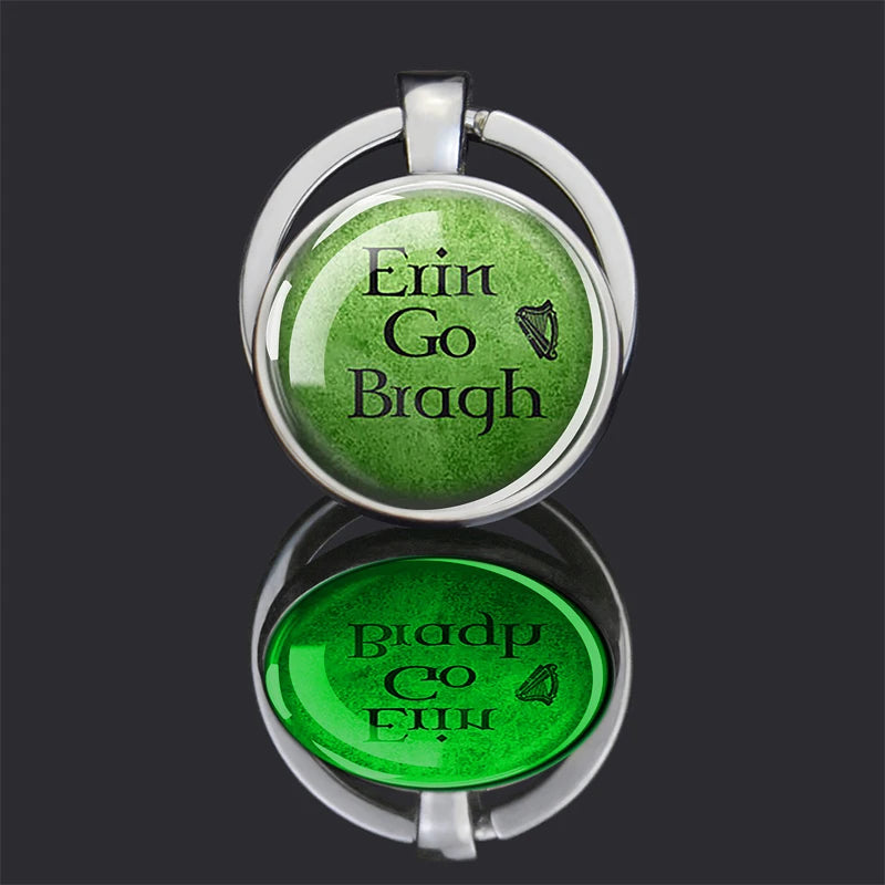 Porte-clés de la Saint-Patrick, cabochon en verre double face, porte-clés lumineux, trèfle, trèfle, Irlande, bijoux porte-bonheur, cadeau