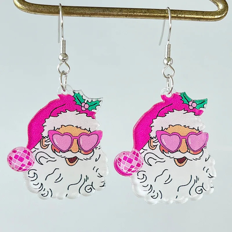 Boucles d'oreilles en acrylique rose avec motif de Père Noël et de football pour femme, bijoux de fête, vente en gros, tendance 2023