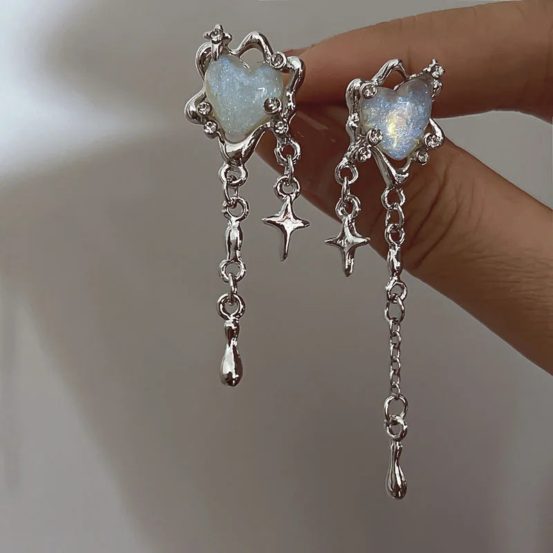 Irregular Heart Tassel Star Earrings - Madeinsea©