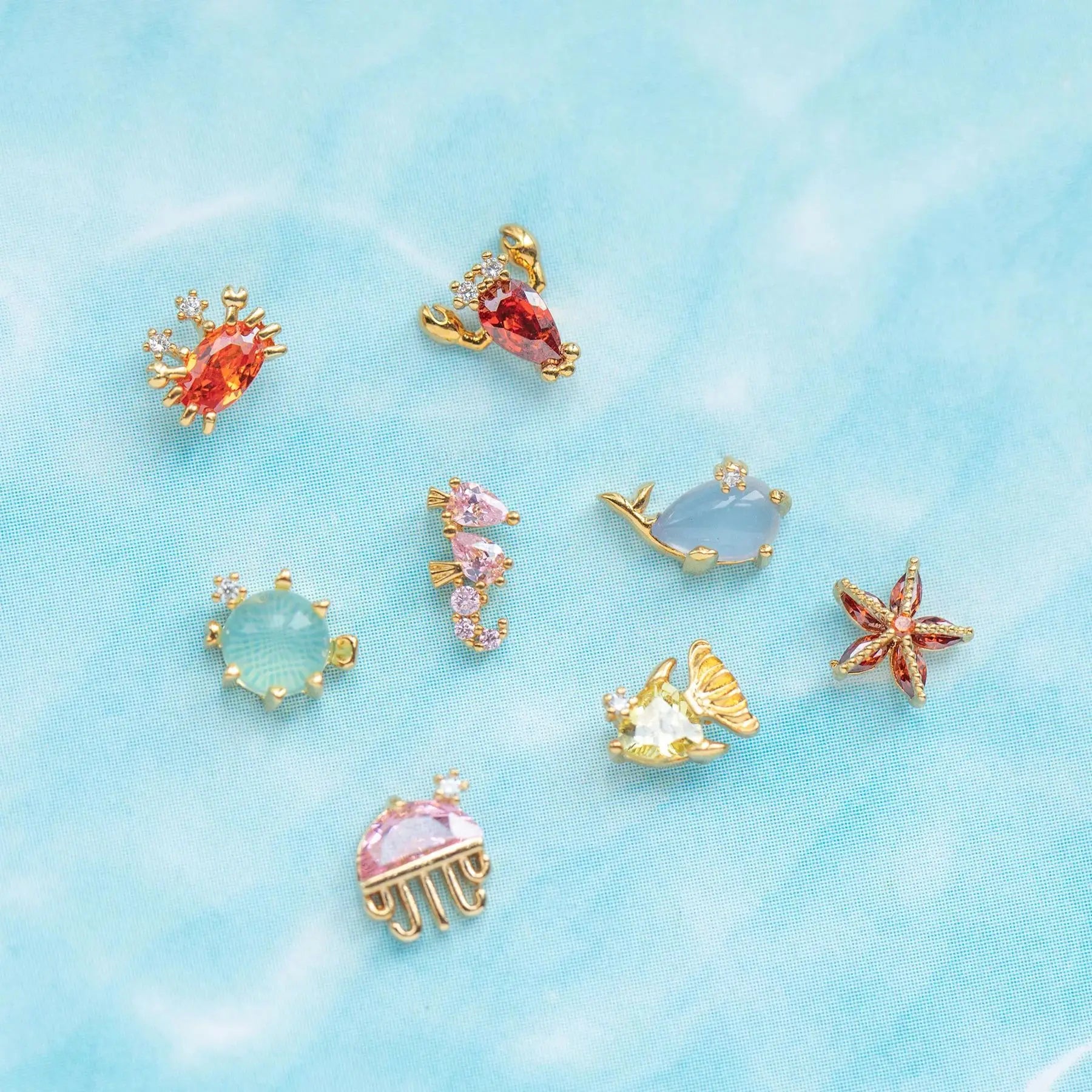 New ins Cute Ocean Anime Colorful Zircon Starfish Octopus Earrings For Women Girl Fashion Wholesale Jewelry Gift