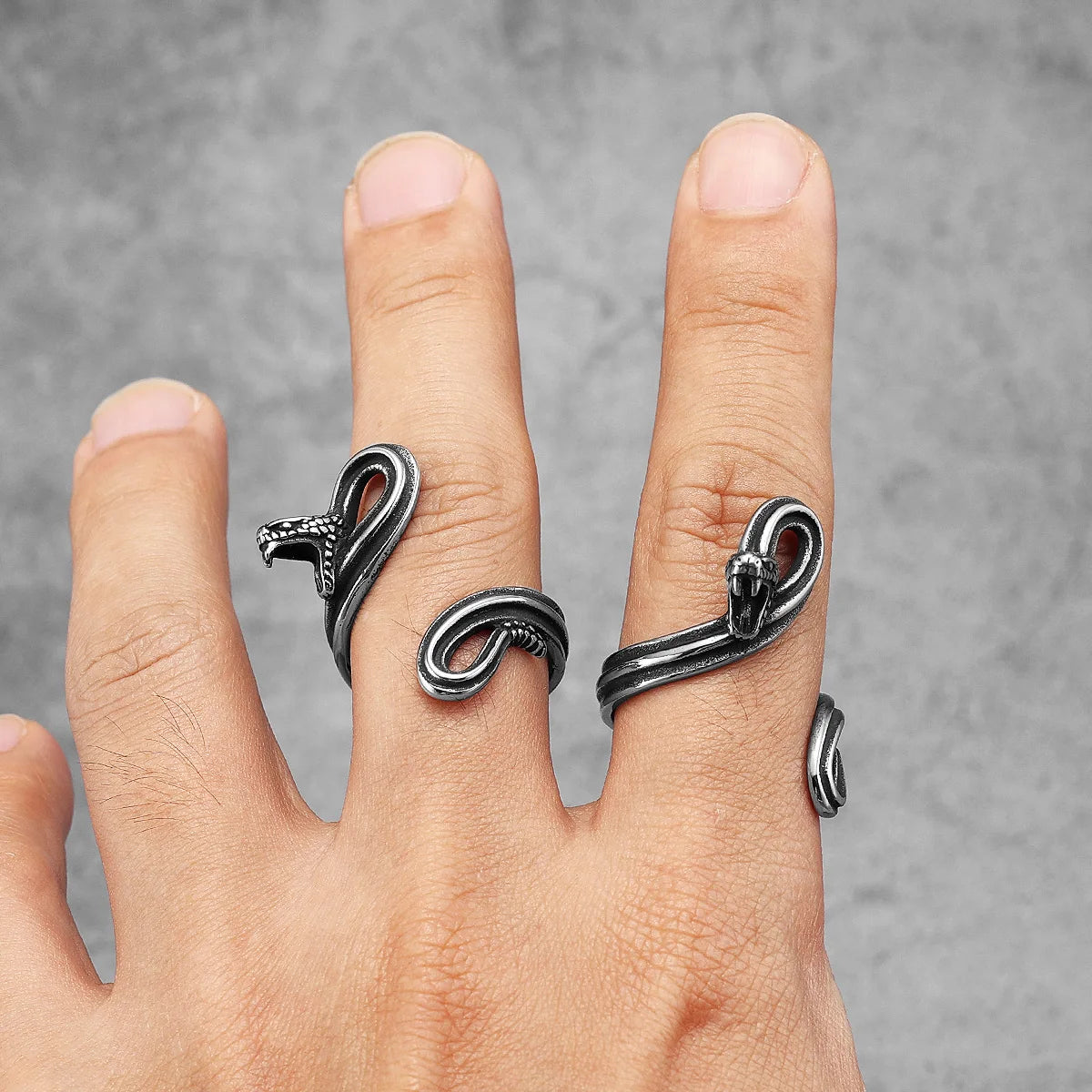 Ferocious Snake Ring 316L Stainless Steel Men Open Rings Viper Punk Rap Rock for Raper Male Jewelry Halloween Creativity Gift