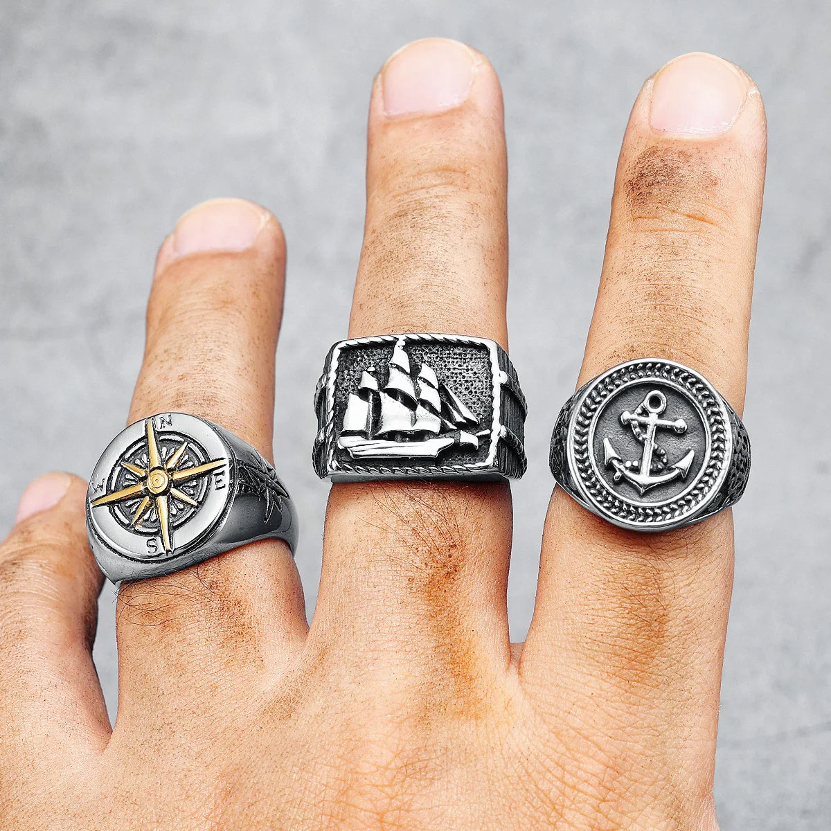 Compass Men Rings 316L Stainless Steel Navy Ocean Nautical Navigation Punk Rock Rap for Biker Male Boyfriend Jewelry Best Gift