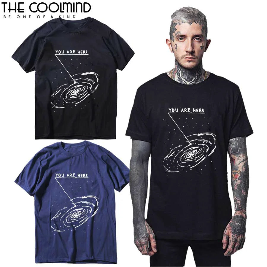 COOLMIND 100 % Baumwolle Sommer lose Herren T-Shirt Cool Übergroße Männer T-Shirt O-Ausschnitt Space Lustiges T-Shirt Männer T-Shirts