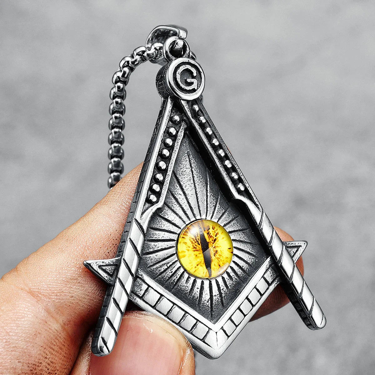 Masonic Eye Men Necklace Freemasonry 316L Stainless Steel Pendant Chain Religion Rock Punk Rap for Biker Rider Male Jewelry Gift