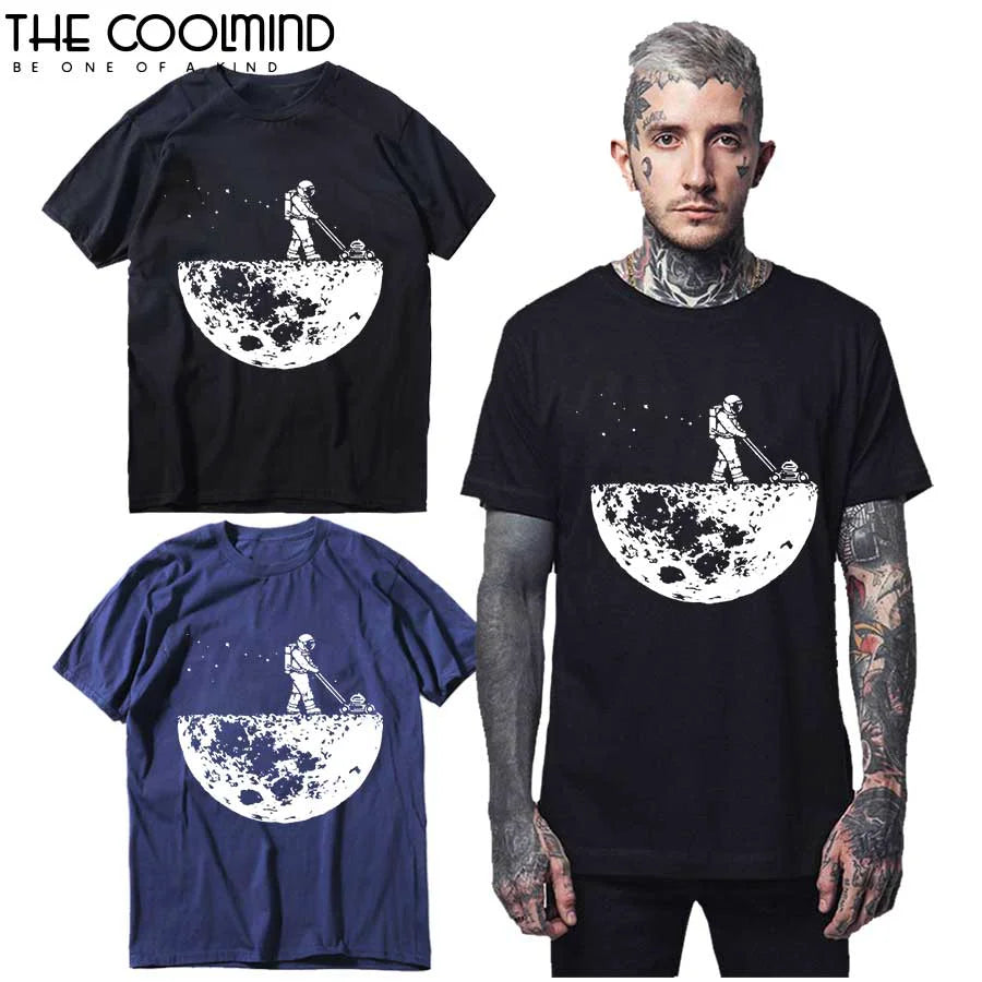 COOLMIND MO0118A Camiseta de manga corta informal de estilo urbano de verano 100 % algodón con cuello redondo para hombre, camiseta holgada y fresca para hombre