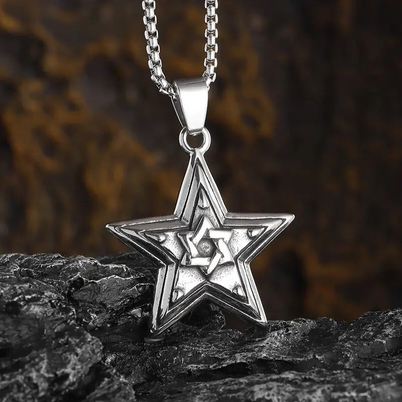 Retro Gothic Snake Coiled Pentagram Pendant Necklace for Mens Cycling Jewelry Punk Rock Exorcism Amulet