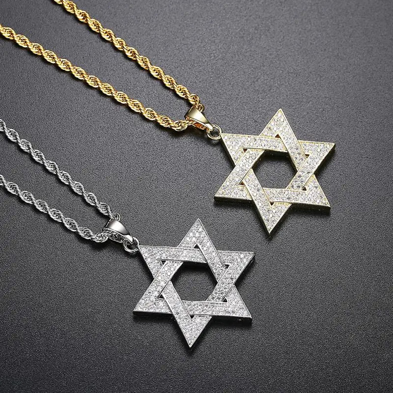 New Fashion Zircon Star of David Pendant Men Women Trend Charm Hexagonal Star Necklace Daily Casual Jewelry Gift