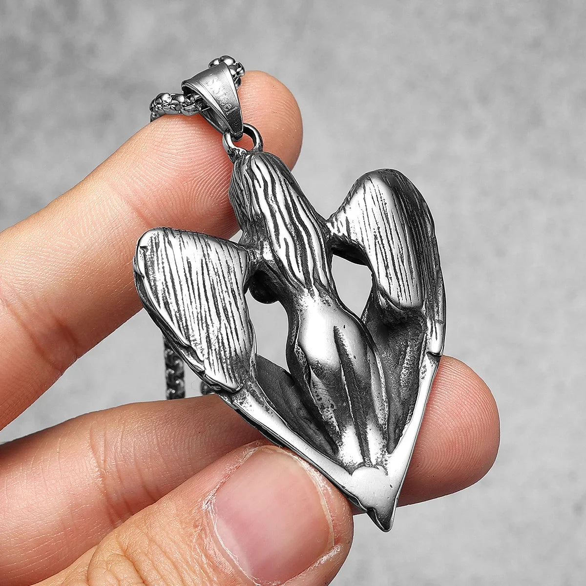 Heart Wings Necklace Angel Pray Pendant Stainless Steel Men Chain Hip Hop Rock Aestheticism Jewelry Punk Xmas Gift for Friend