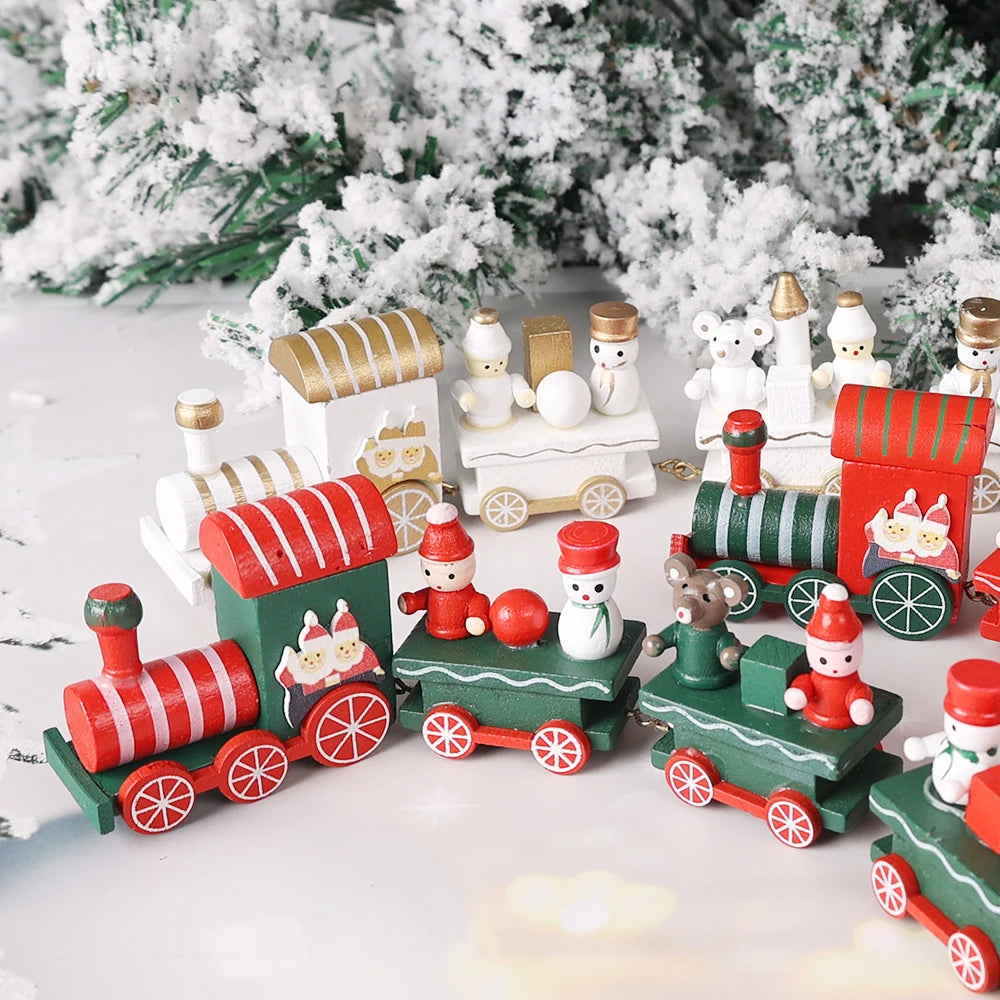 Merry Christmas Wooden Train Ornaments Snowman Gingerbread Decors Train Kids Toys Xmas Gifts Christmas Navidad Party Decorations