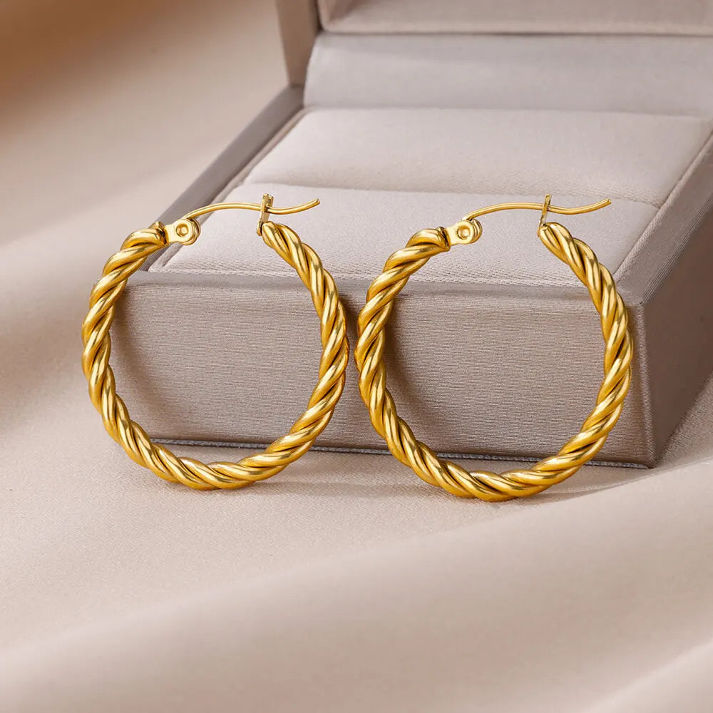 Vintage Round Stainless Steel Hoop Earrings For Women Geometric Earring 2024 Trending Statement Ear Jewelry Christmas Gift BFF