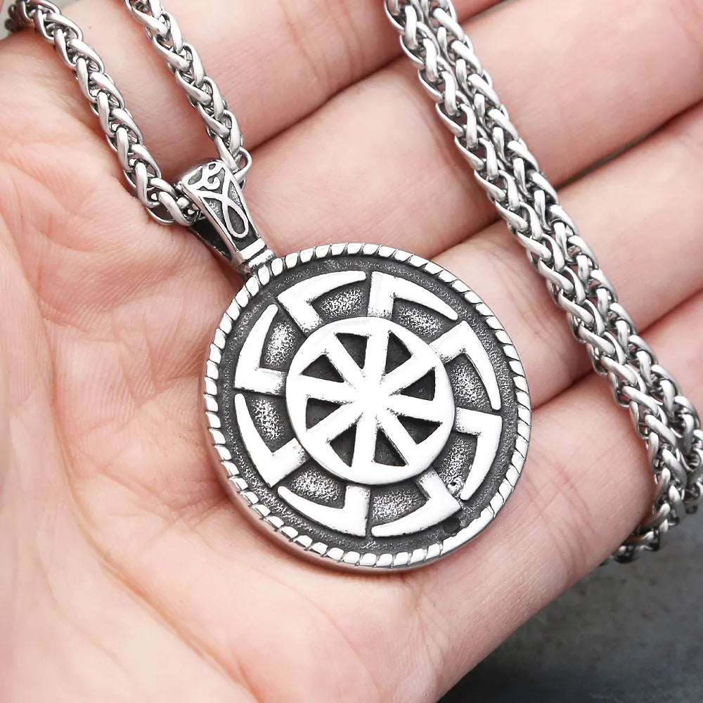 Vintage Stainless Steel Nordic Slavic Kolovrat Symbol Pendant Necklaces For Men Women Classic Ethnic Amulet Jewelry Wholesale