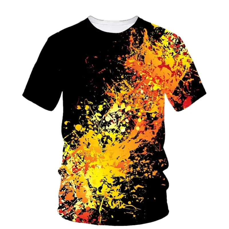 Lustiges T-Shirt mit Blut-Terror-Muster und 3D-Druck für Herren, lässige Mode, O-Ausschnitt, kurzärmelig, Streetwear, übergroßes T-Shirt