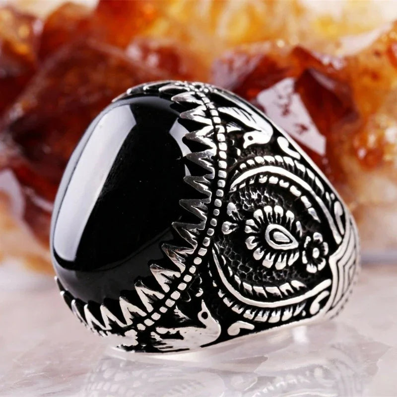 New Punk Turkey Vintage Rings Geometric Oval Black Suitable for Anniversary Party Wedding Men's Rings High-end Luxury Jewelry