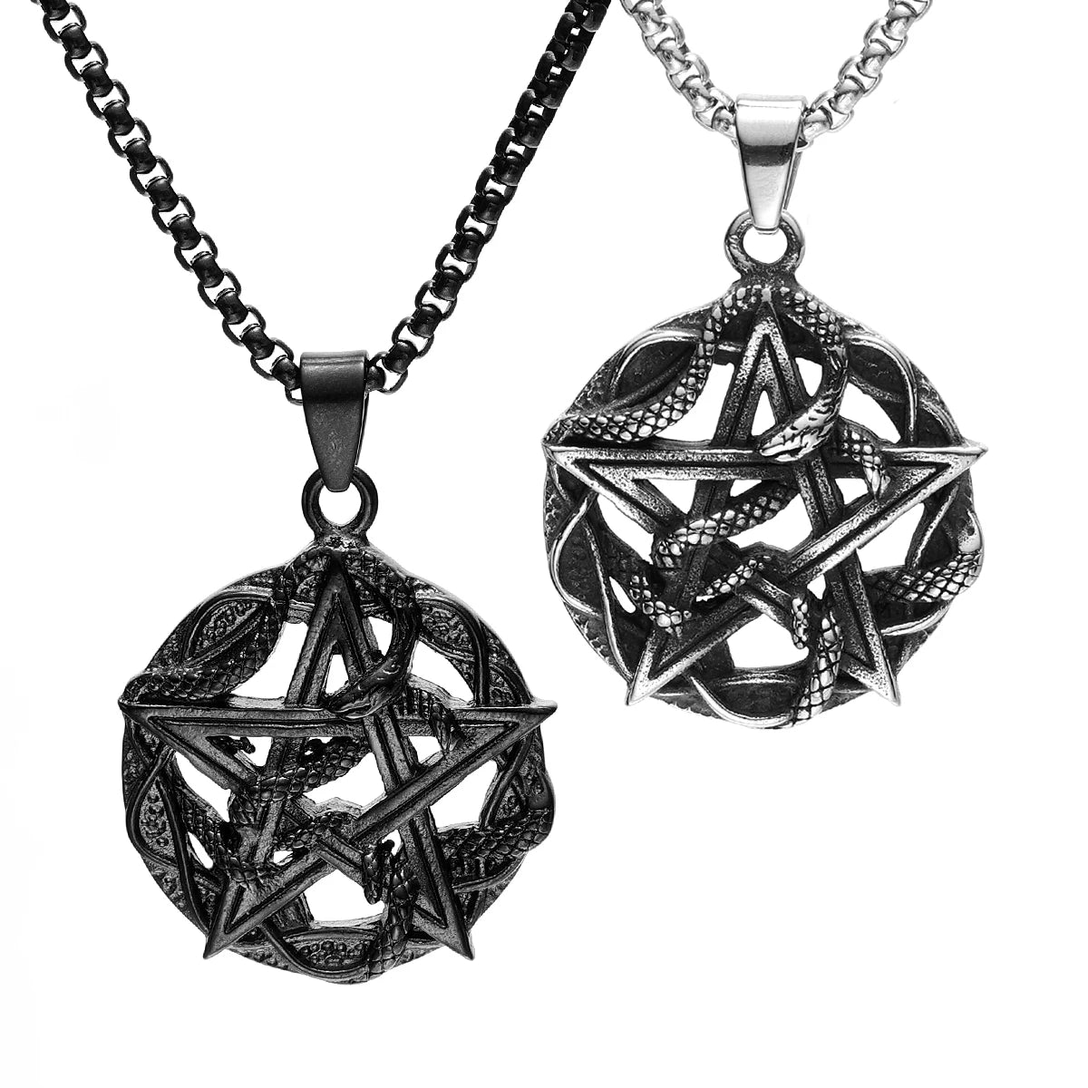 Snake Pentagram Pendants Men Necklaces Retro 316L Stainless Steel Vintage Chains Rock Punk Rap for Friend Male Jewelry Best Gift