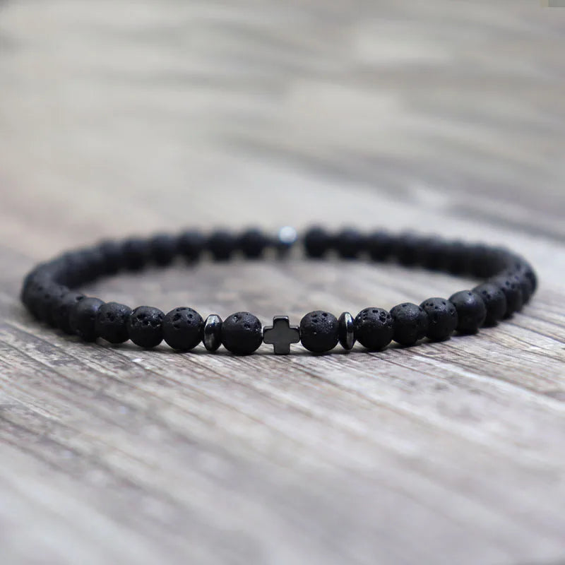 4mm Natural Stone Bracelet Men Hematite Cross Braclet Rice Bead Braslet Homme Boyfriend Gift Bracciale Uomo Joias Yoga Jewelry