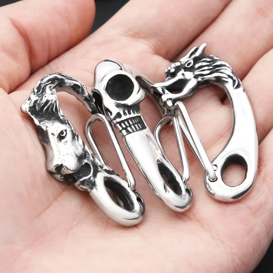 Vintage Vikings Lion Head Keychain For Men Women Stainless Steel Punk Animal Skull Shrimp Buckle Key Ring Fashion Jewelry Gifts