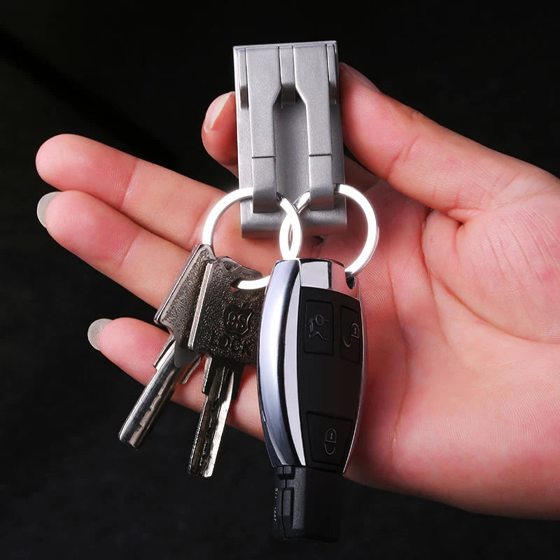 Luxury Key Chain 316L Stainless Steel Men Belt Car Keychain Double Hook Waist Hanging Key Ring Holder Buckle Durable Best Gift