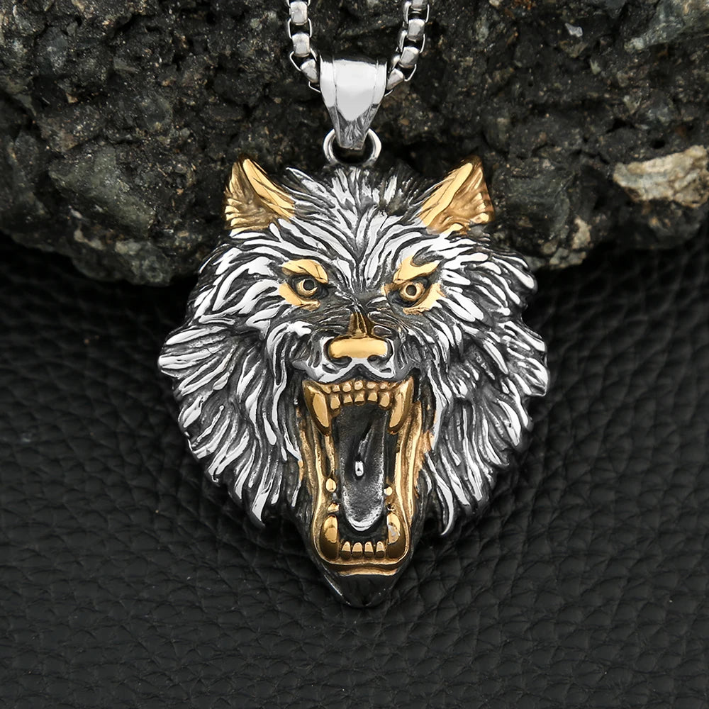 Vintage Nordic Mythology Odin Wolf Pendant Necklace For Men Stainless Steel Viking Fenrir Necklaces Amulet Jewelry Dropshipping