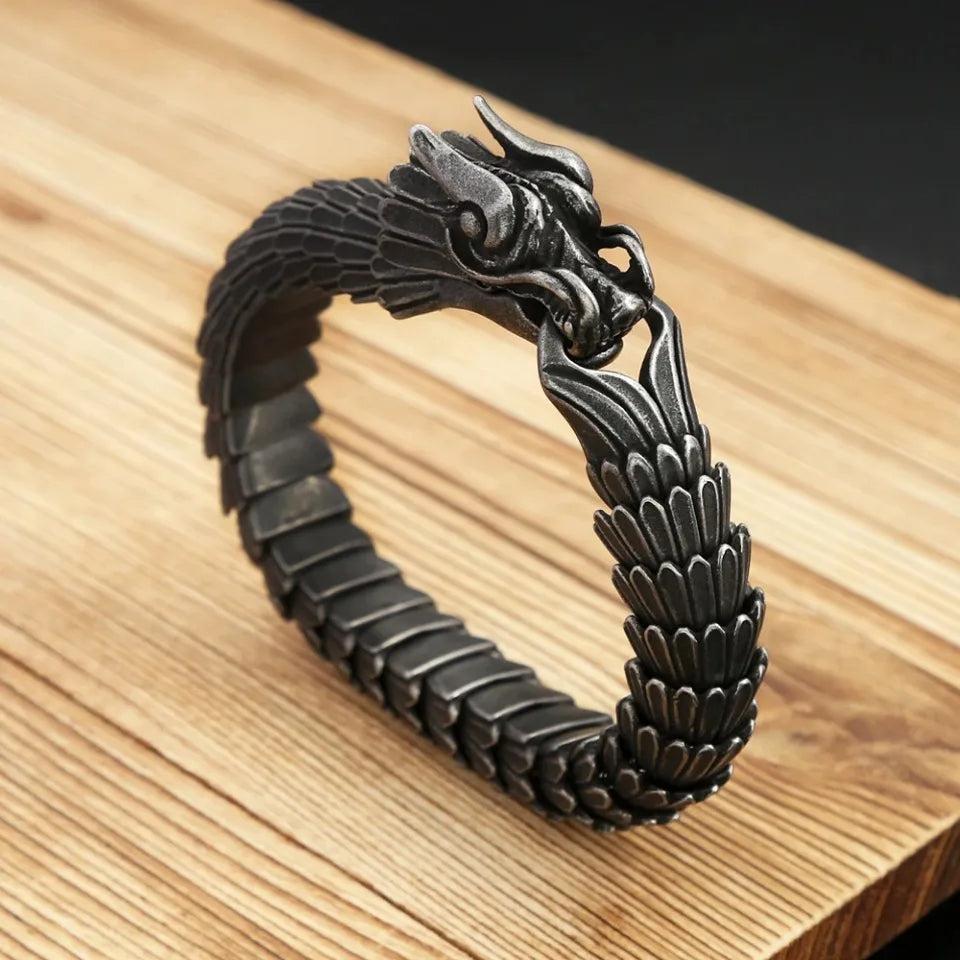 Fashion Vintage Stainless Steel Dragon Link Chain Bracelet For Men Punk Hip Hop Vikings Animal Wristband Biker Jewelry Wholesale